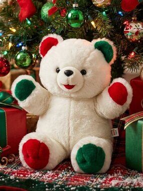 White Christmas Plush Teddy Bear Polyester Fiber Stuffed Toy Colectable